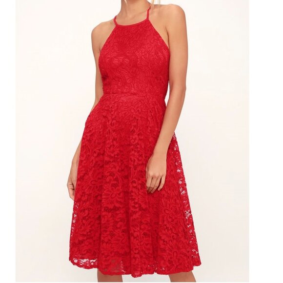 Lulus Dresses & Skirts - LULUS ENDLESSLY INFATUATED RED LACE MIDI DRESS
